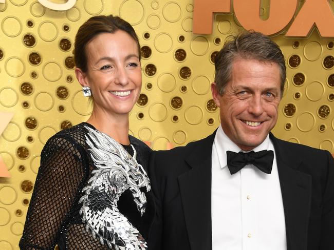 British actress Hugh Grant and wife Anna Elisabet Eberstein arrive for the 71st Emmy Awards. Picture: AFP