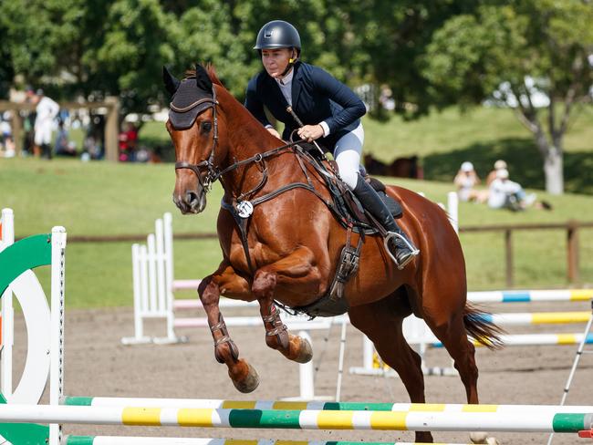 DAILY TELEGRAPH. Former jockey Kathy OÃHara and retired race horse Nature Strip compete in the New Star Thoroughbred Showjumping Class of the Equimillion 2024. This year has seen a 70% increase in ex-race horses at the event. Sydney International Equestrian Centre, Horsley Park. Monday 07/10/2024. Picture by Max Mason-Hubers