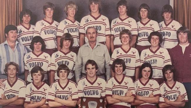 Rainbows RLFC Under 16 Premiers 1981 (Points SCored 315 for, 58 against). (Back, from left) Craig McBride, Brian Drummond, Rob Lawson, Bill Wilson, Greg Eastment, Andrew Bryce, Grant Cushion, (middle row, from left) Errol Ward (Club Manager), Jeff Williams, Randal Derksen, Bob Bleakley (president), COl Steinke, Shane McBride, Nick Bleakley (Team Manager), (front, from left) Mark Stimson, Craig Buckley, Glen Tierney, Duanne, Ward (Captain), Shane Barker, Peter Cobb and Rick Bazzo (Absent Rod Stacey coach).