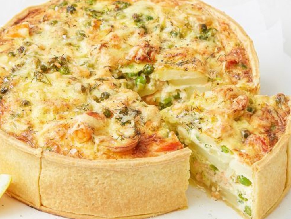 Deep-dish potato and salmon quiche.