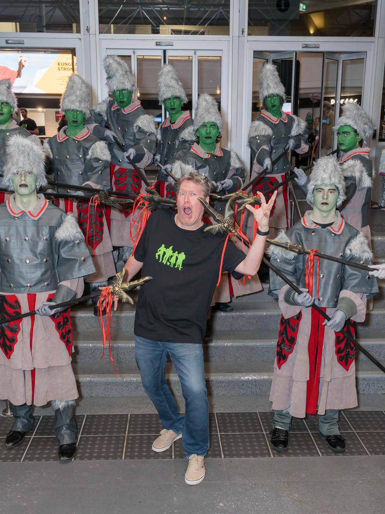 Aquinas College drama teacher Arthur Henry with his Wizard of Oz Musical cast at HOTA. Picture Steven Grevis (The Pulse with Portia Large).