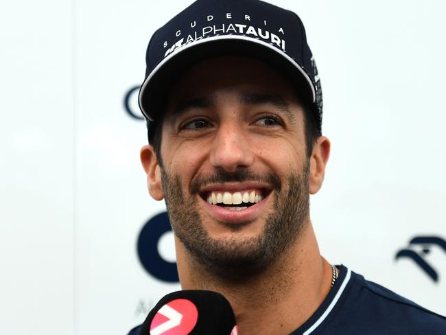 SAO PAULO, BRAZIL - NOVEMBER 02: Daniel Ricciardo of Australia and Scuderia AlphaTauri talks to the media in the Paddock   during previews ahead of the F1 Grand Prix of Brazil at Autodromo Jose Carlos Pace on November 02, 2023 in Sao Paulo, Brazil. (Photo by Rudy Carezzevoli/Getty Images)