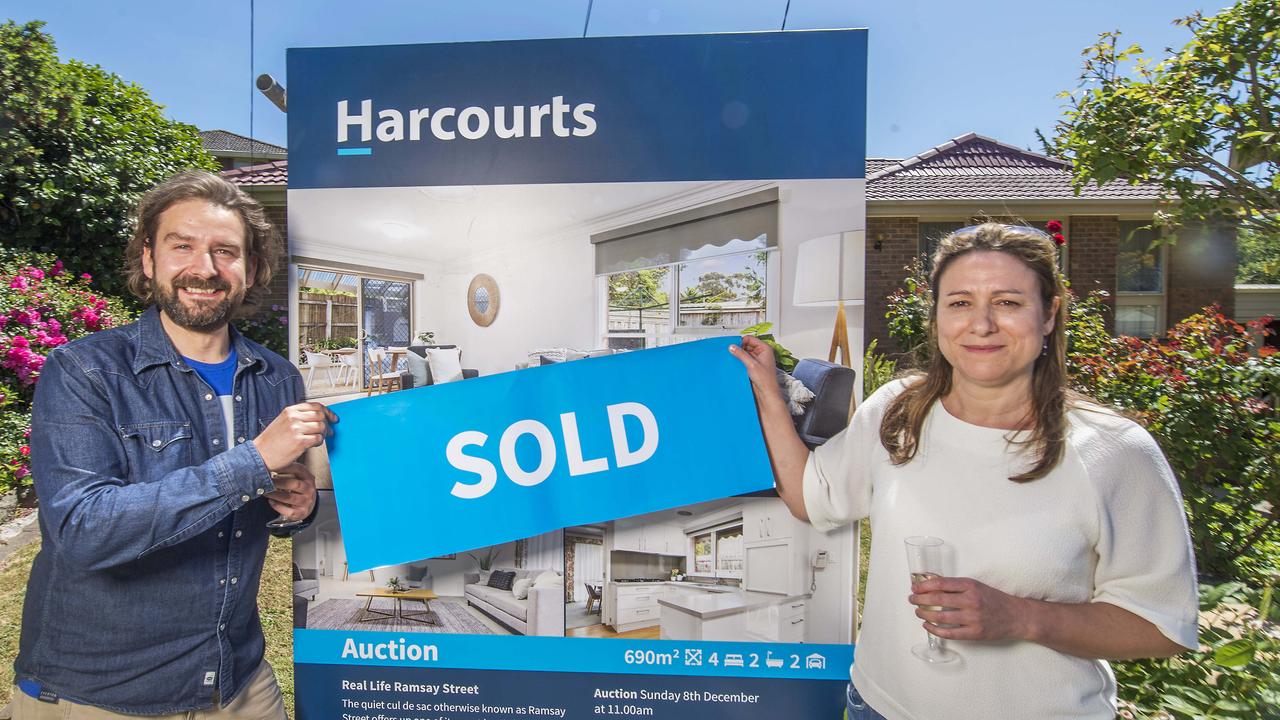 Miles Shackley and Hayley Jones bought a home on the real-life Ramsay St. Picture: Rob Leeson.