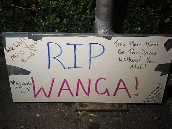 Rest in peace Wanga sign at Lake Haven Shops.