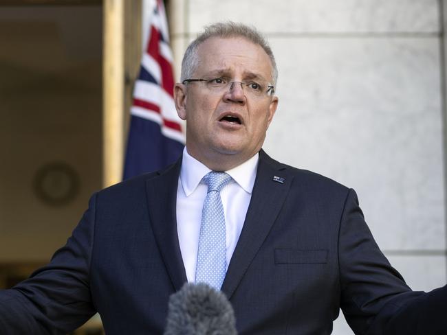 Prime Minister Scott Morrison during a press conference at Parliament House in Canberra. Picture: NCA NewsWire / Gary Ramage