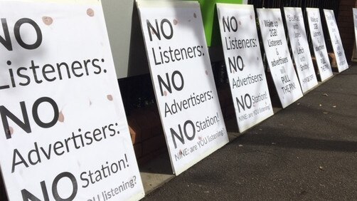 Listeners staged protests about the change to line up outside 2GB in past weeks. Picture: Matthew Benns