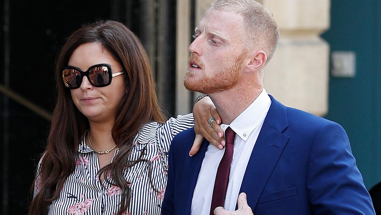 Ben Stokes and his wife Clare on the first day of the trial. Picture: AFP.