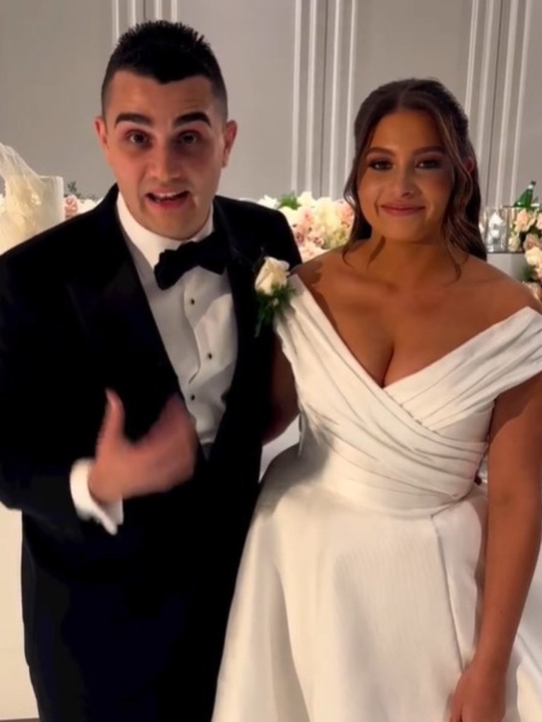 Australian real estate auctioneer Alex Pattaro shared a video of himself giving a market update at his wedding reception. Picture: Instagram