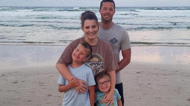 Brook and Dave Greaves with their kids Kaison and Eli. Kaison, 9, died after becoming trapped between rocks at south west rocks on Easter Sunday, in a freak accident. Pic Facebook