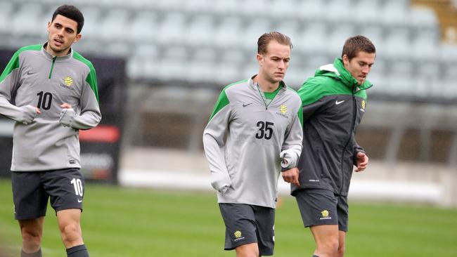 Socceroos youngsters (L-R) Tom Rogic, Adam Taggart and Josh Brillante. Picture: Sarah Reed.