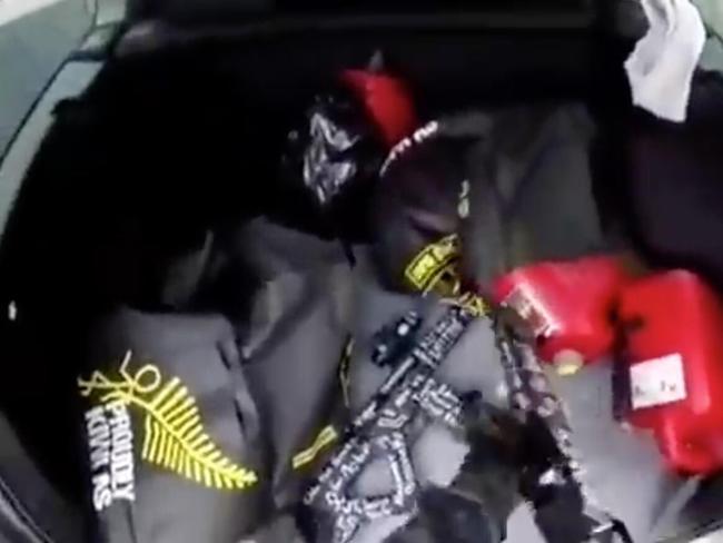 Guns, bags and fuel containers found inside one of the Christchurch attacker’s vehicles.