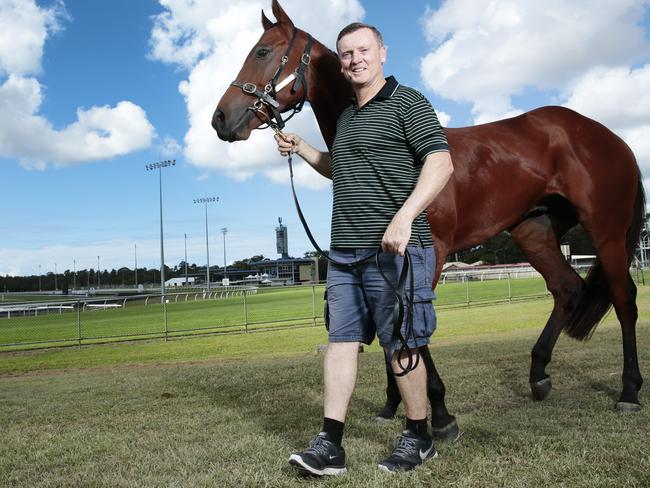 Trainer David Vandyke with stayer Sir John Hawkewood. Picture: Lachie Millard