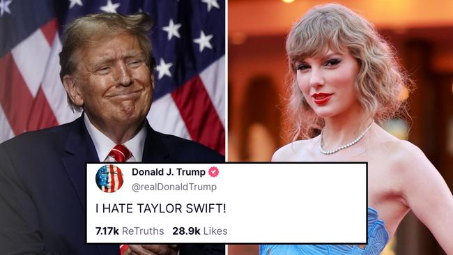 In a post on his social media platform, Trump said he hates Swift, who told her 284 million Instagram followers that she would be voting for Harris.