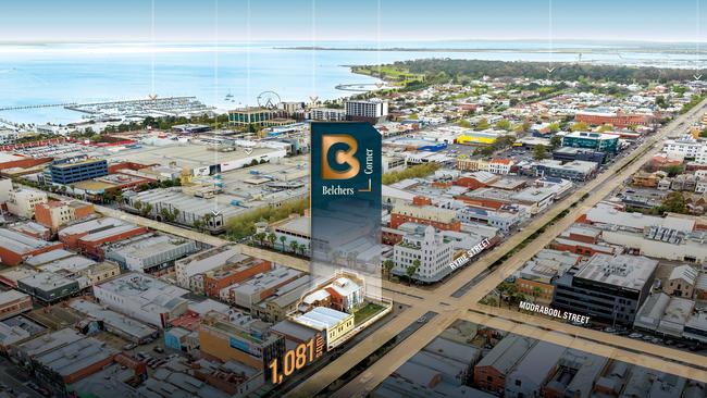 An image from real estate agents LAWD displasy the key position of Belcher's Corner within Geelong's CBD.