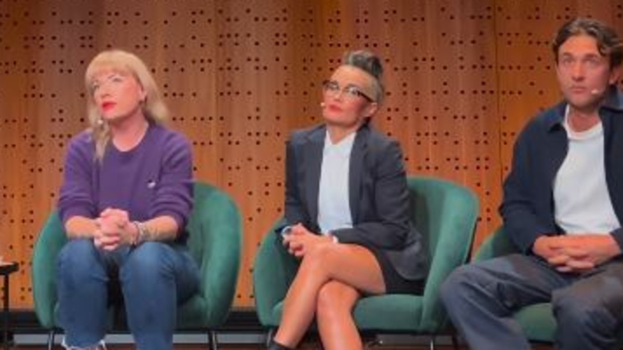 Ford, Stynes and Steele listen to audience members at the end of the show. Picture: Instagram/@ganticdotco