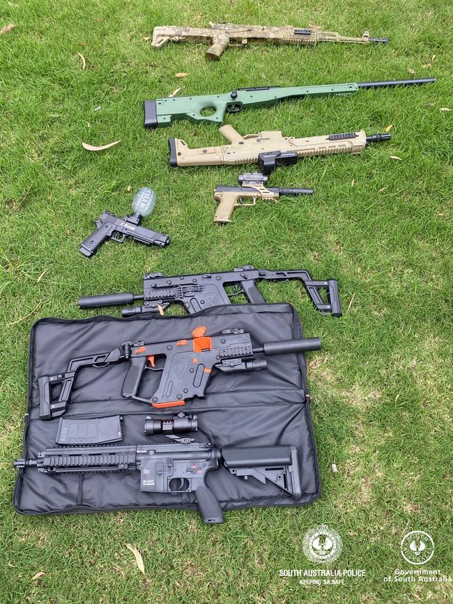 Three people were arrested and a number of firearms, vehicles and other property were seized by police. Picture: SA Police.