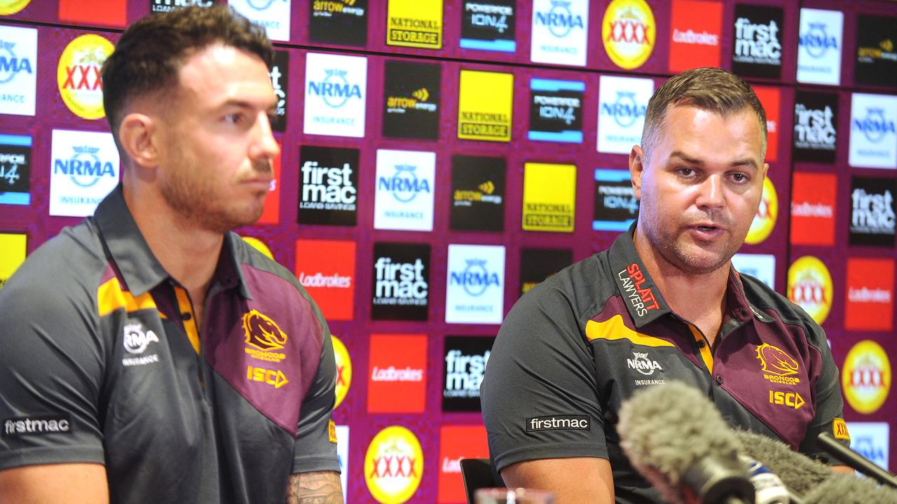 Darius Boyd and Anthony Seibold at the announcement of Seibold’s unveiling as coach