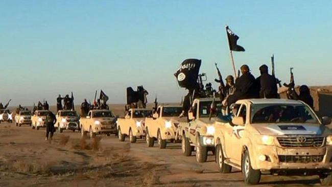 An Islamic State column on the move in Syria.