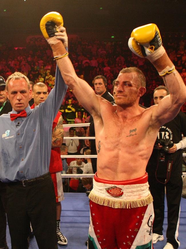 Garth Wood after he knocked Mundine out at Acer Arena, Olympic Park, Homebush in Sydney.