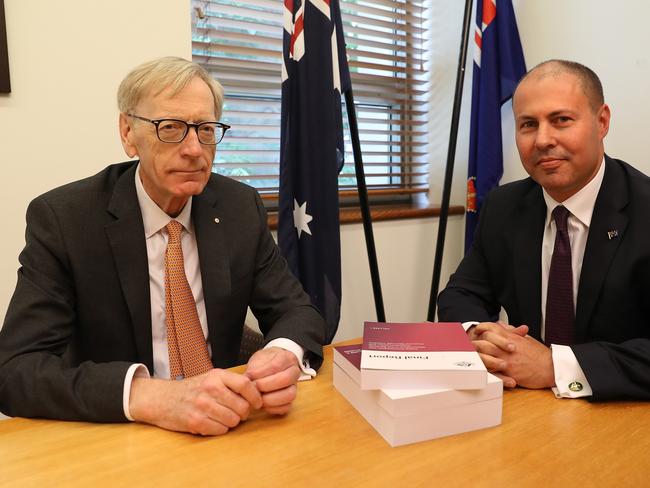 POOL PHOTOS FOR FAIRFAX AND AAP - PLEASE EMAIL ON -Commissioner Kenneth Hayne and Treasurer Josh Frydenberg with the final report from the Royal Commission into Misconduct in the Banking, Superannuation and Financial Services Industry, at Parliament House in Canberra. Picture Kym Smith