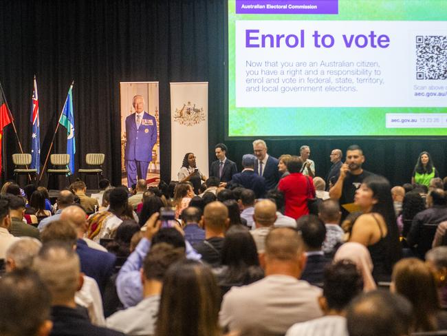 A citizenship ceremony at Sydney Olympic Park on February 21. Picture: NewsWire/Jeremy Piper