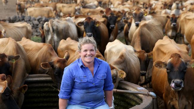 Sarah Chant is one of Victoria's youngest female dairy farmers. Picture: Andy Rogers