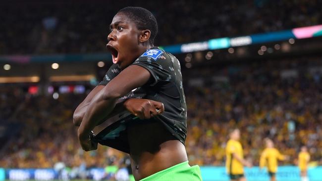 Asisat Oshoala made a huge impact off the bench, now the first African footballer to score at three women’s World Cups. Picture: Justin Setterfield/Getty Images