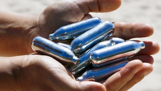 Canisters of ­nitrous oxide gas — also known as nangs or bulbs. Photo: Nathan Richter