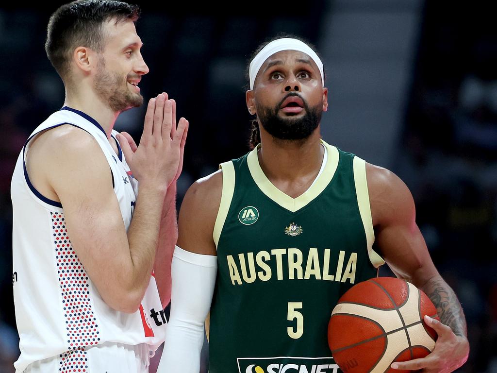 Boomers vs Serbia Paris Olympics basketball warm up Patty Mills stars as Ben Simmons posts about Matisse Thybulle Herald Sun