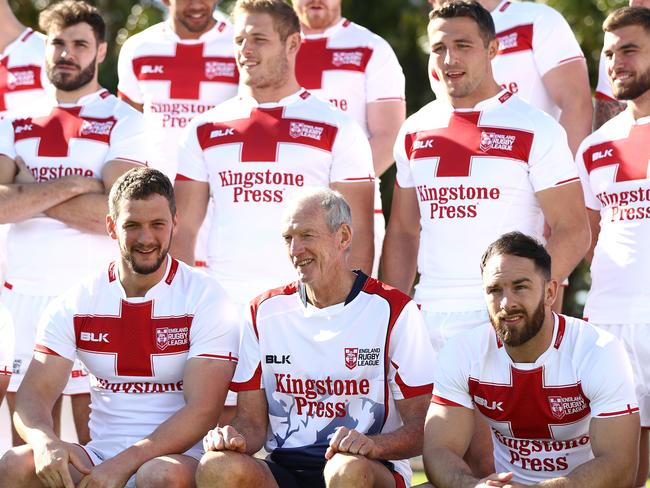 England Coach Wayne Bennett is all smiles with the England squad in May.