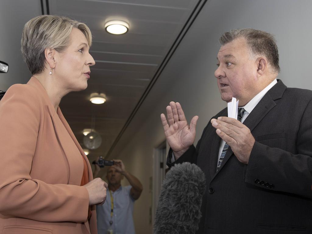 Tanya Plibersek and Craig Kelly clash in the press gallery corridor. Picture: NCA NewsWire / Gary Ramage