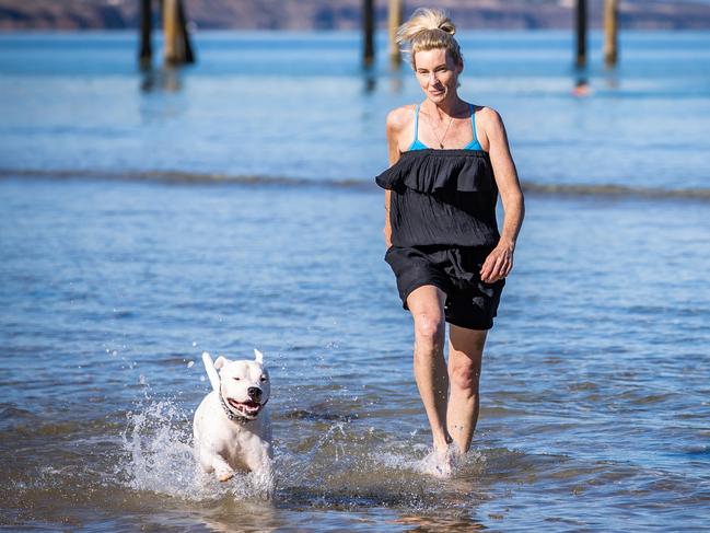 Boothby voter Ainsley Jessop from Oaklands Park with dog Charlie. Picture: Tom Huntley