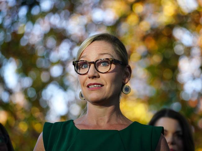 Newly elected Greens leader Larissa Waters gives her first press conference in Melbourne. Picture: Luis Enrique Ascui