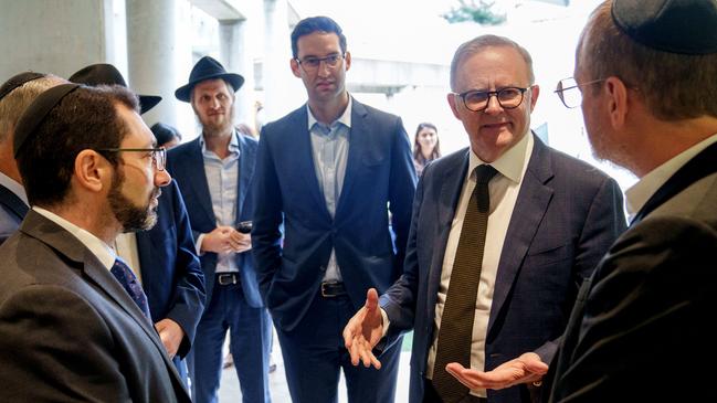 Prime Minister Anthony Albanese meets with rabbis in May, including Dr Benjamin Elton, left. Picture: Supplied