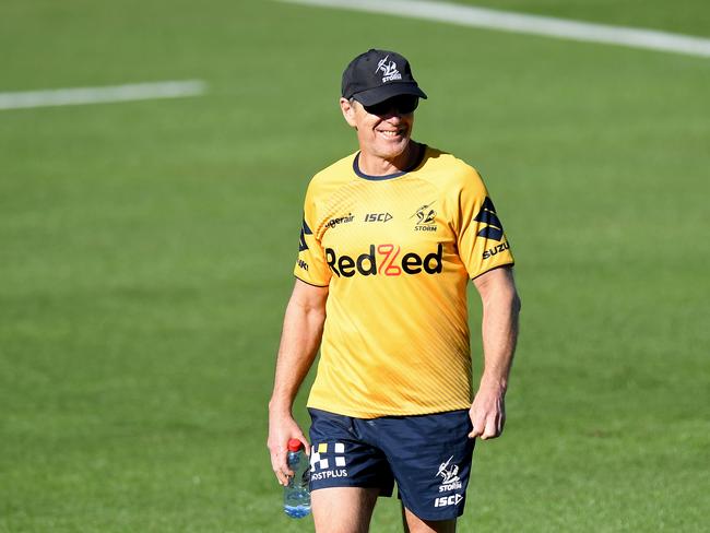 SUNSHINE COAST, AUSTRALIA - JUNE 29: Coach Craig Bellamy watches on during a Melbourne Storm NRL training session at Sunshine Coast Stadium on June 29, 2020 in Sunshine Coast, Australia. (Photo by Bradley Kanaris/Getty Images)