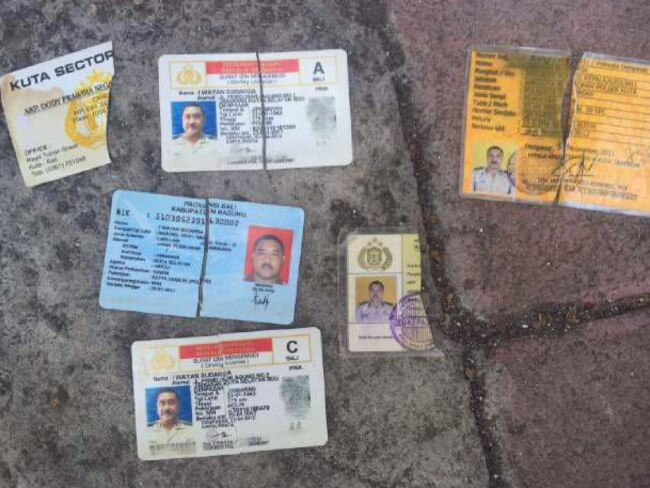 The personal belongings of murdered police officer Wayan Sudarsa. Picture: Supplied.