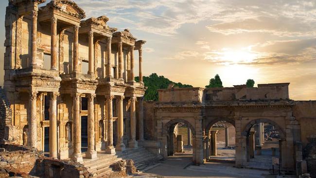 The two-storey facade of the Library Of Celsus, Ephesus, Turkey.