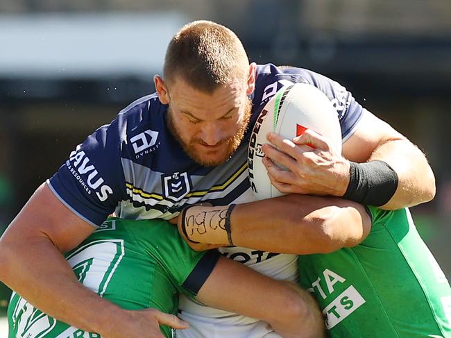 QUEANBEYAN, AUSTRALIA - FEBRUARY 25: Coen Hess of the Cowboys dtduring the NRL Pre-season challenge match between Canberra Raiders and North Queensland Cowboys at Seiffert Oval on February 25, 2024 in Queanbeyan, Australia. (Photo by Mark Nolan/Getty Images)