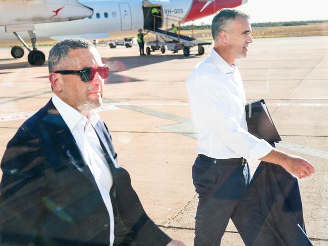 February 19th, 2025. Photo: Tom Koutsantonis and Premier Peter Malinauskas. Premier lands in Whyalla following todayÃ¢â¬â¢s announcement. Picture: Tim Joy