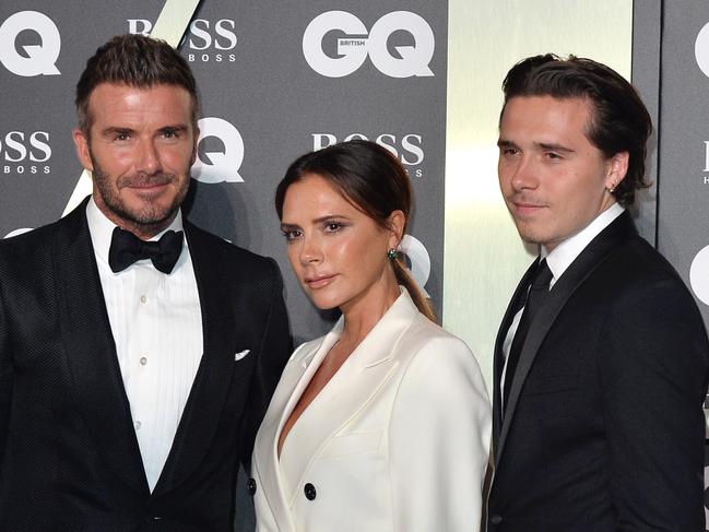 David Beckham, Victoria Beckham and their son Brooklyn Beckham attend the GQ Men Of The Year Awards 2019 in London. Picture: Jeff Spicer/Getty Images