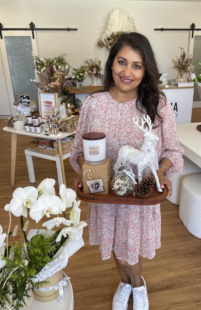 Seema Sajnendra has a passion to help others relax with her handmade candles and dried flowers from Seema With Love, North Lakes. Picture: Aaron Goodwin