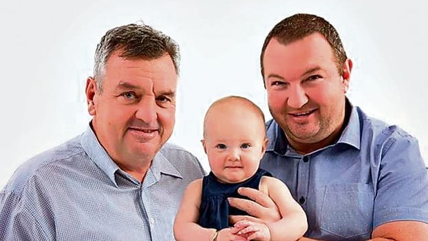 Matt Bowden, right, with his daughter Milla and his father Dan. Picture: Contributed
