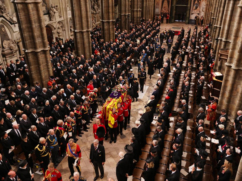 The coffin of Queen Elizabeth is carried inside Westminster Abbey. Picture: Jack Hill - WPA Pool/Getty Images