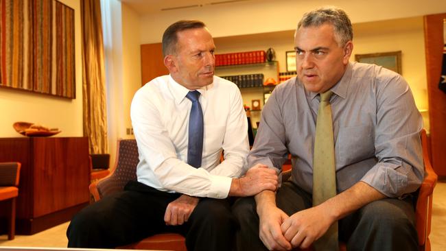 There, there ... Abbott and Hockey during an awkward media call this week.