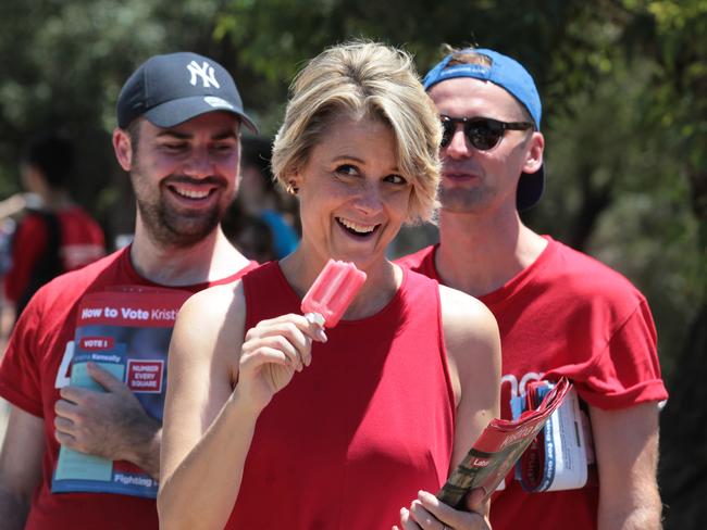 Ms Keneally colour-coordinates refreshment with fashion on the Bennelong trail yesterday.