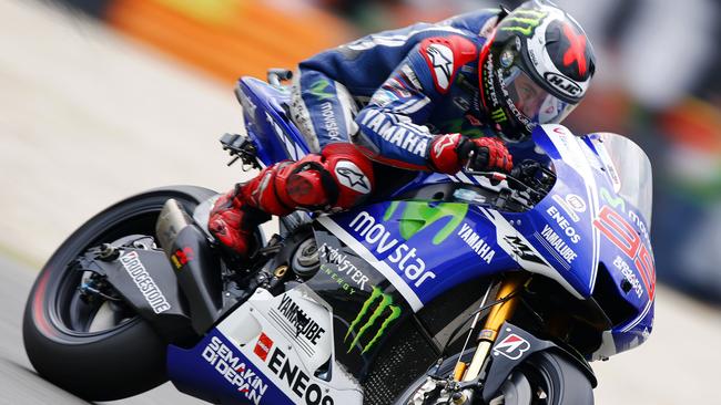 Jorge Lorenzo of Spain in action on his Yamaha during the MotoGP Race of the Dutch Grand Prix, in Assen, northern Netherlands, Saturday June 28, 2014. (AP Photo/Vincent Jannink)