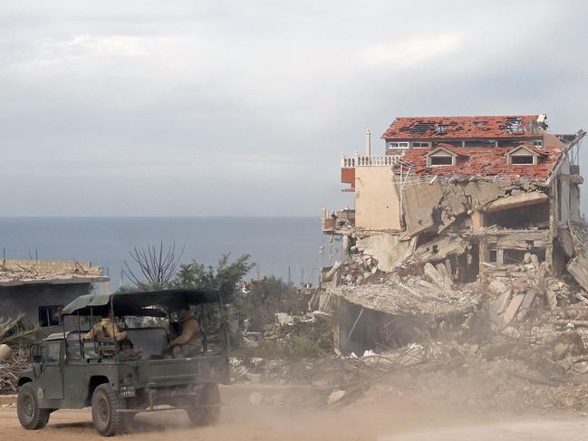 Lebanese soldiers patrol in a vehicle. Picture: AFP