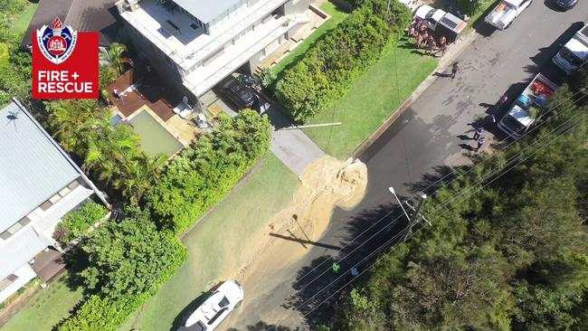 The main has caused damage to the road surface in the Newport street.