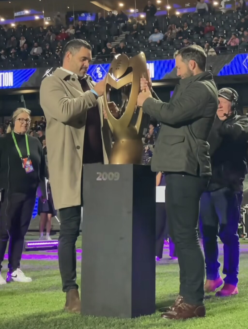 Rival fans were not happy after Storm showed off replica trophies for their stripped premierships. Picture: Instagram.