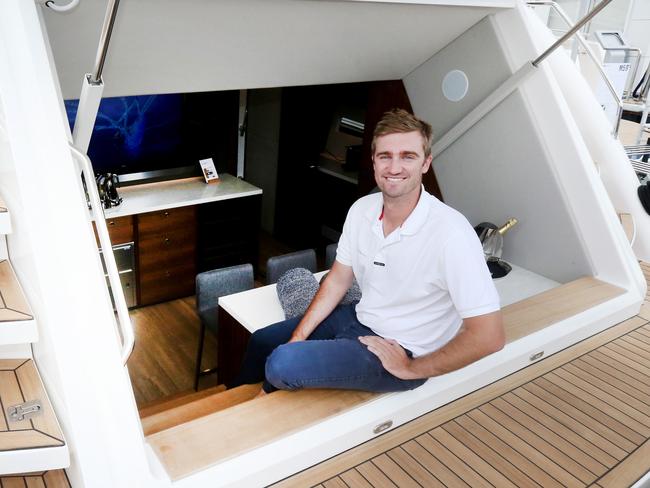 Day 1 Sanctuary Cove Boat Show.Maritimo Designer Tom Barry-Cotter on the Maritimo x60.  Picture Mike Batterham